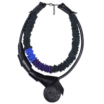 Black Leather Necklace with Lava Stone