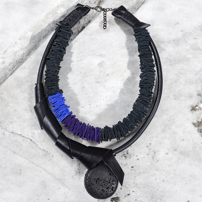 Black Leather Necklace with Lava Stone
