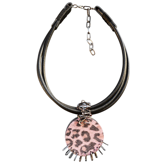 Leopard Pattern Leather Necklace