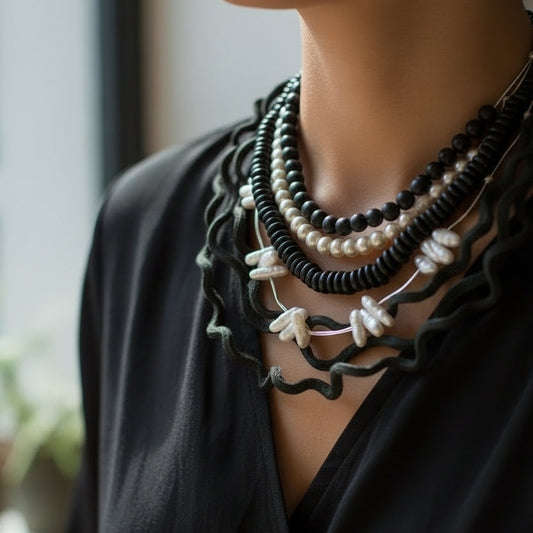 Doğal İncili Siyah Hakiki Deri Kolye