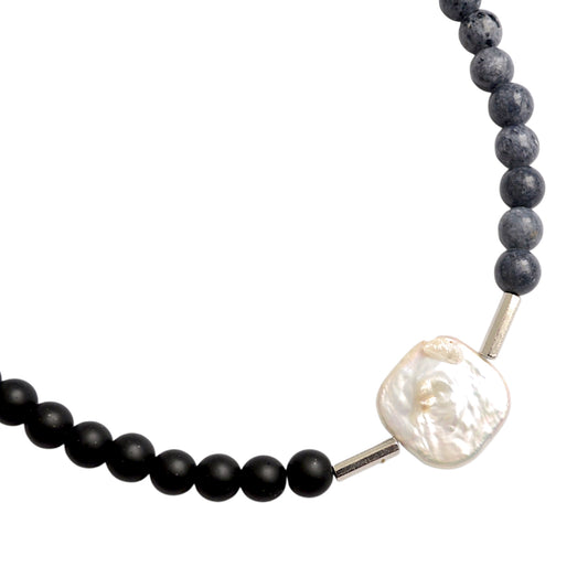 Barok İncili 2 Renk Doğal Taş Kolye