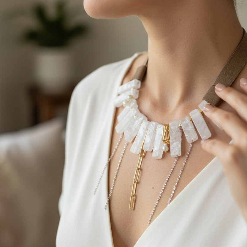 Quartz Stone Leather Necklace