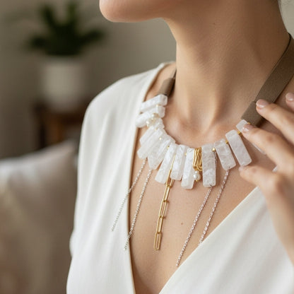 Quartz Stone Leather Necklace