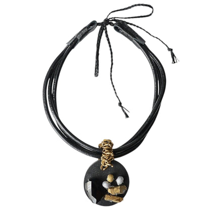 Black Leather Necklace with Natural Stones