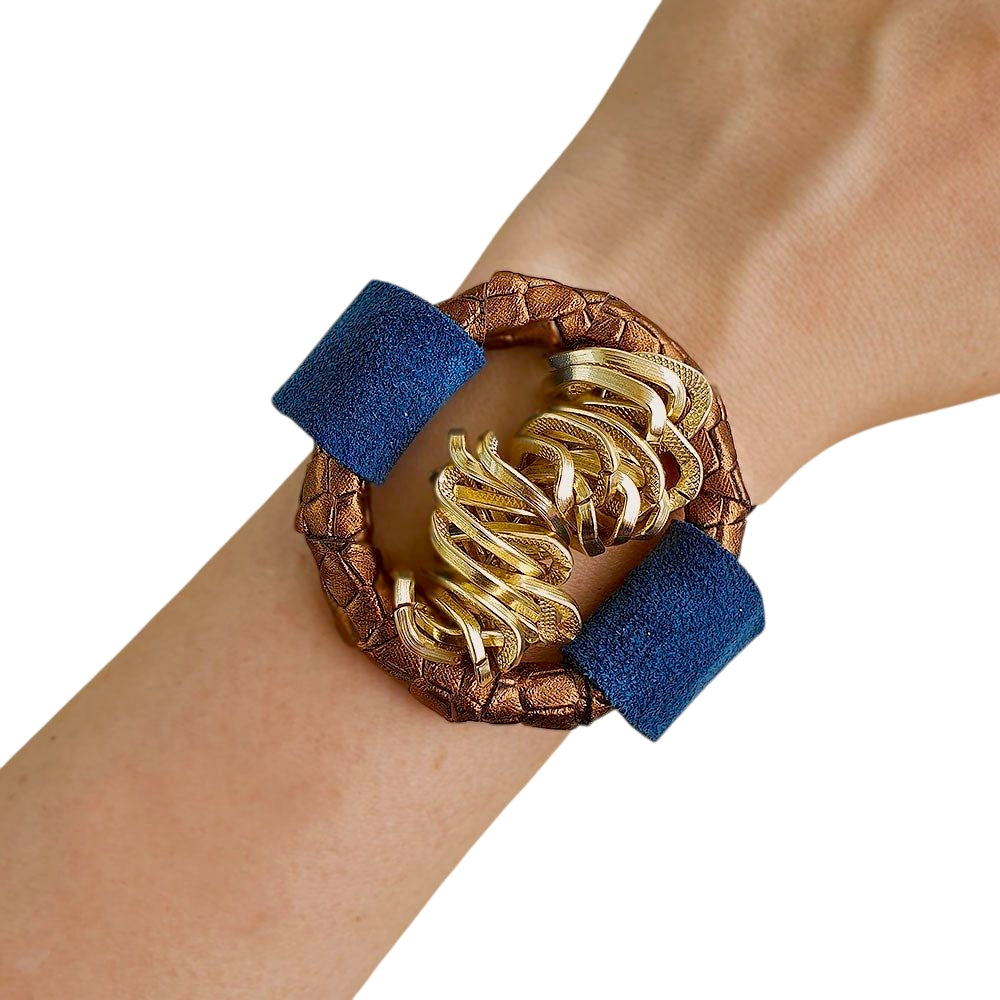 Copper Blue Leather Bracelet