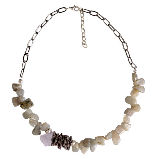 Deri Detaylı 2li Doğal Taş Kolye Set