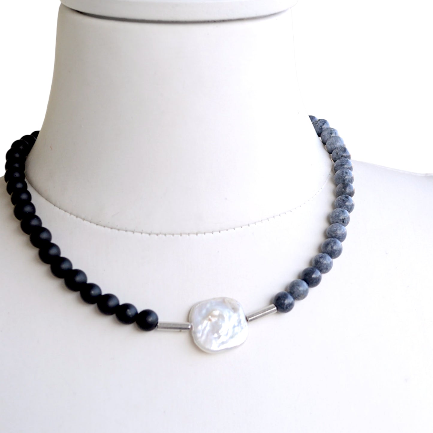 Barok İncili 2 Renk Doğal Taş Kolye