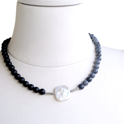 Barok İncili 2 Renk Doğal Taş Kolye