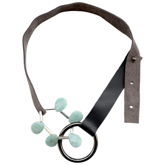 Amazonit Taşlı Deri Kolye