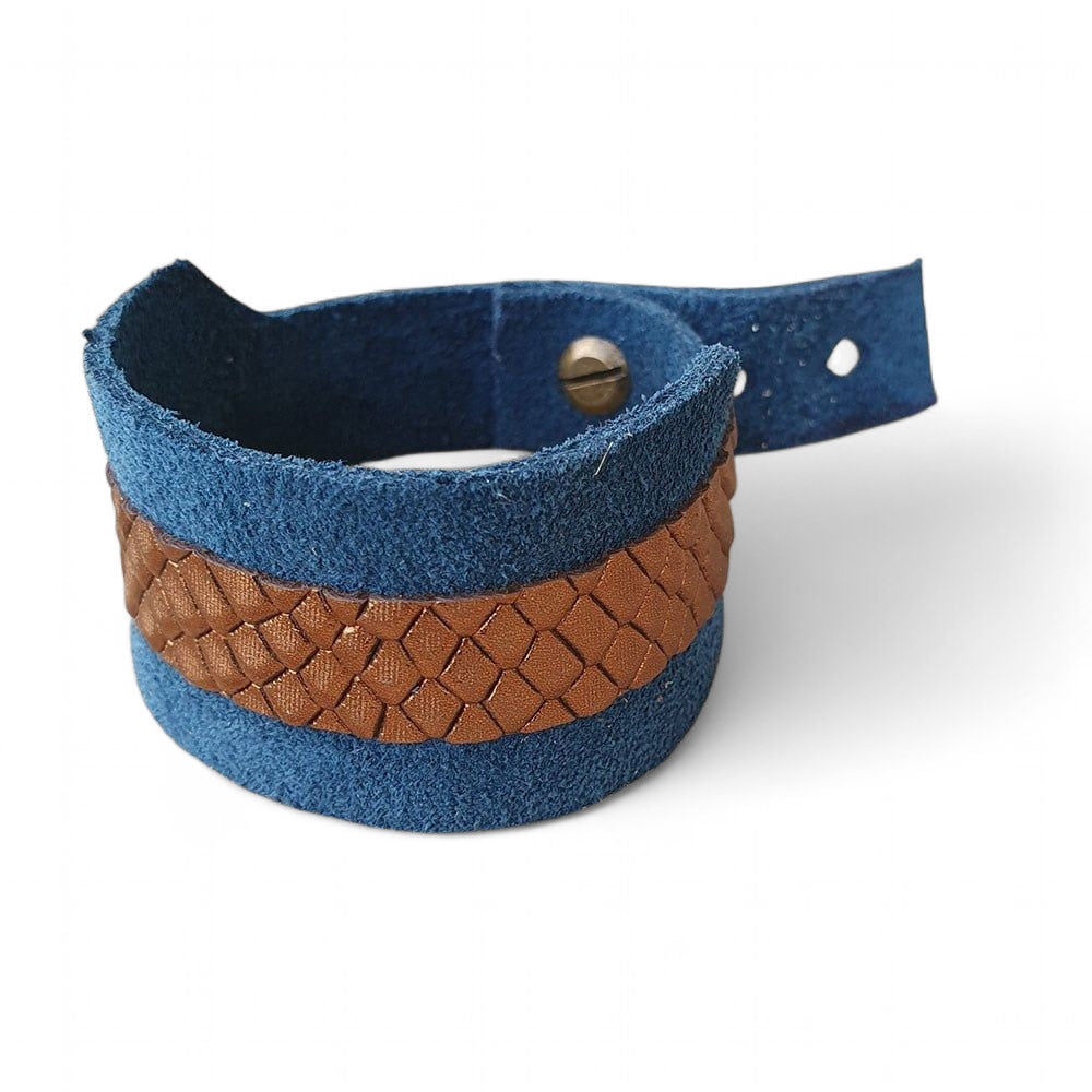 Bakır Mavi Kalın Deri Bileklik