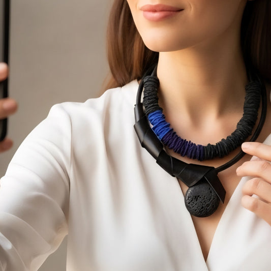 Black Leather Necklace with Lava Stone