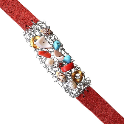 Leather Bracelet with Steel Wire Mesh Detail