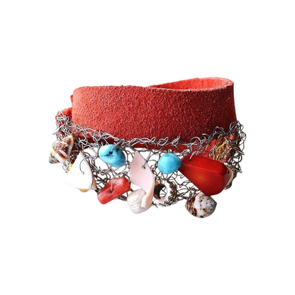 Leather Bracelet with Steel Wire Mesh Detail
