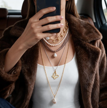 Gold Color Chain Pearl Necklace