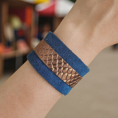 Bakır Mavi Kalın Deri Bileklik