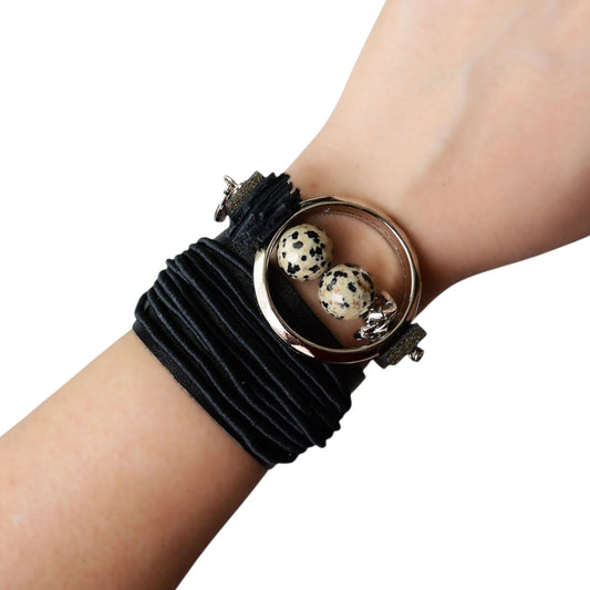 Spotted Jasper Stone Leather Bracelet