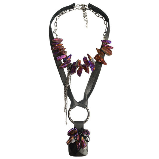 Titanyum Kuvars ve Oniks Taşlı 2li Kolye Set