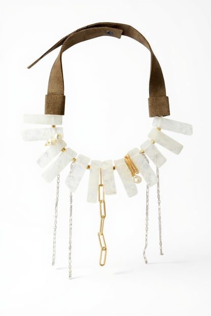 Quartz Stone Leather Necklace