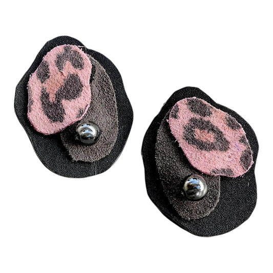 Leopard Pattern Black Leather Earrings
