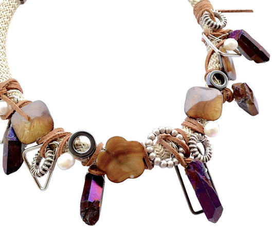 Titanyum Kuvars ve Sedef Taşlı Kolye