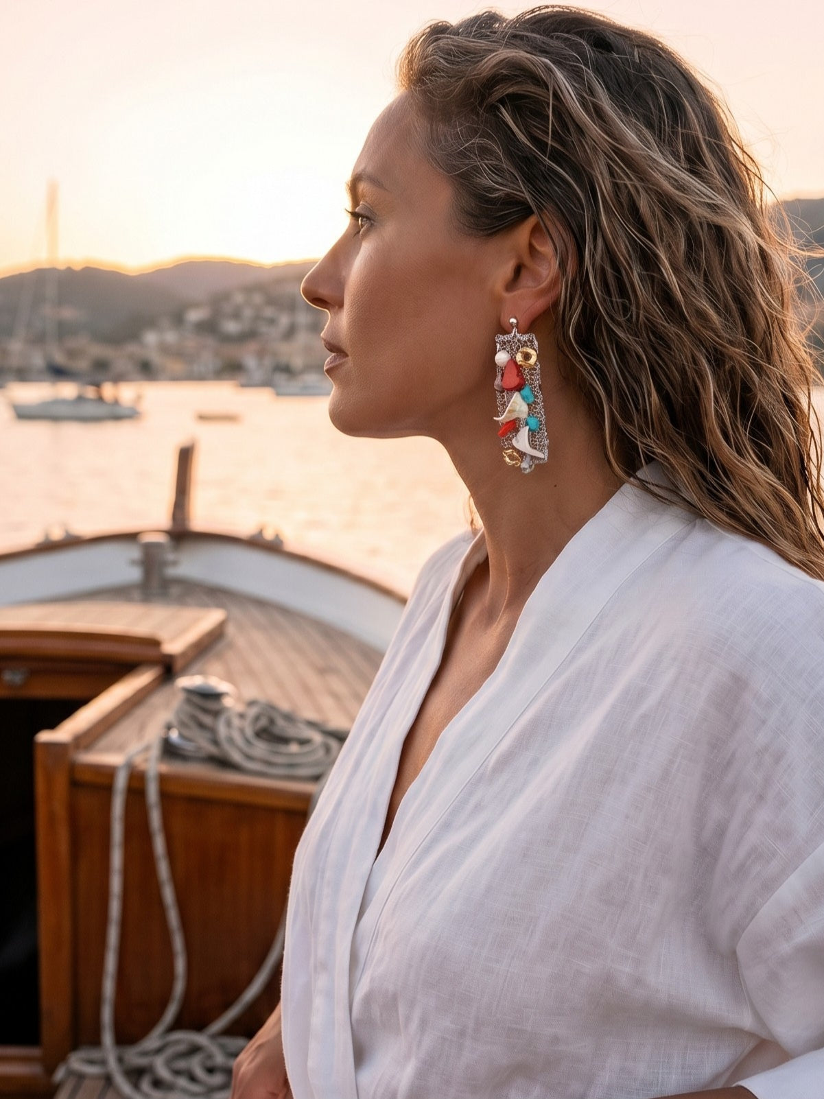 Natural Stone Steel Wire Knit Earrings