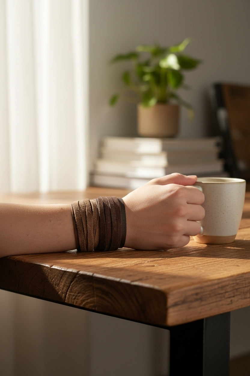 Koyu Kahverengi Deri Bileklik