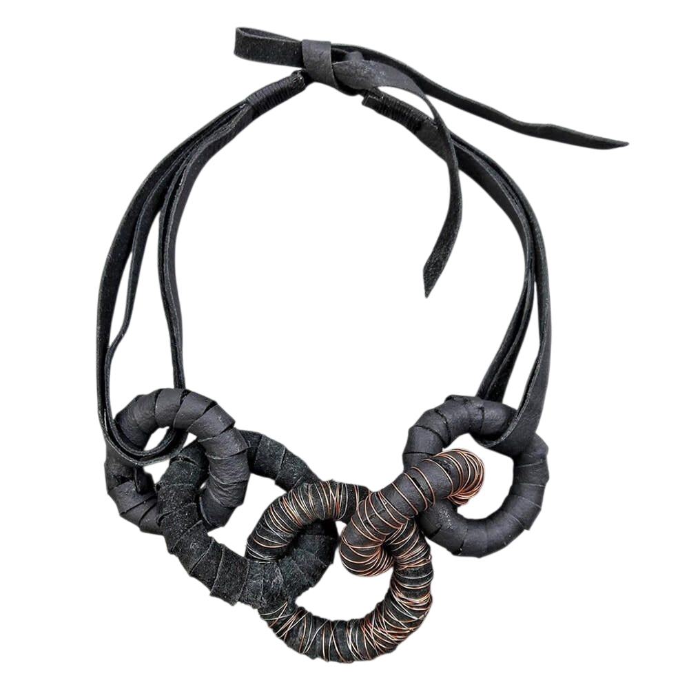 Genuine Leather Necklace with Wire Detail