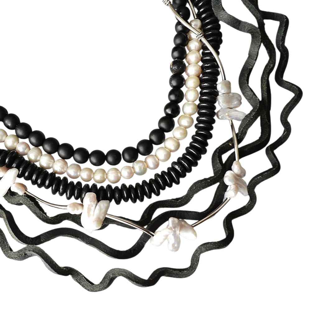 Doğal İncili Siyah Hakiki Deri Kolye