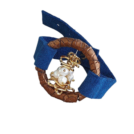 İnci Detaylı Deri Bileklik