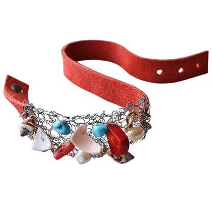 Leather Bracelet with Steel Wire Mesh Detail