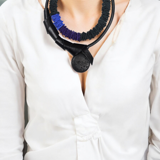 Black Leather Necklace with Lava Stone