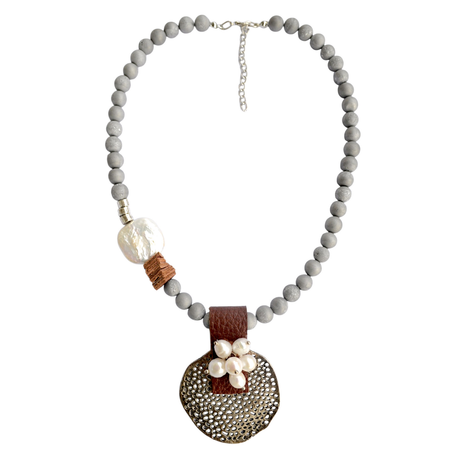 İnci ve Mat Pirit Taşlı Kolye