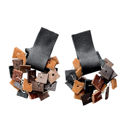Tan - Black Leather Earrings