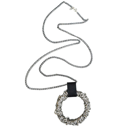 Black Leather Detailed Long Chain Necklace
