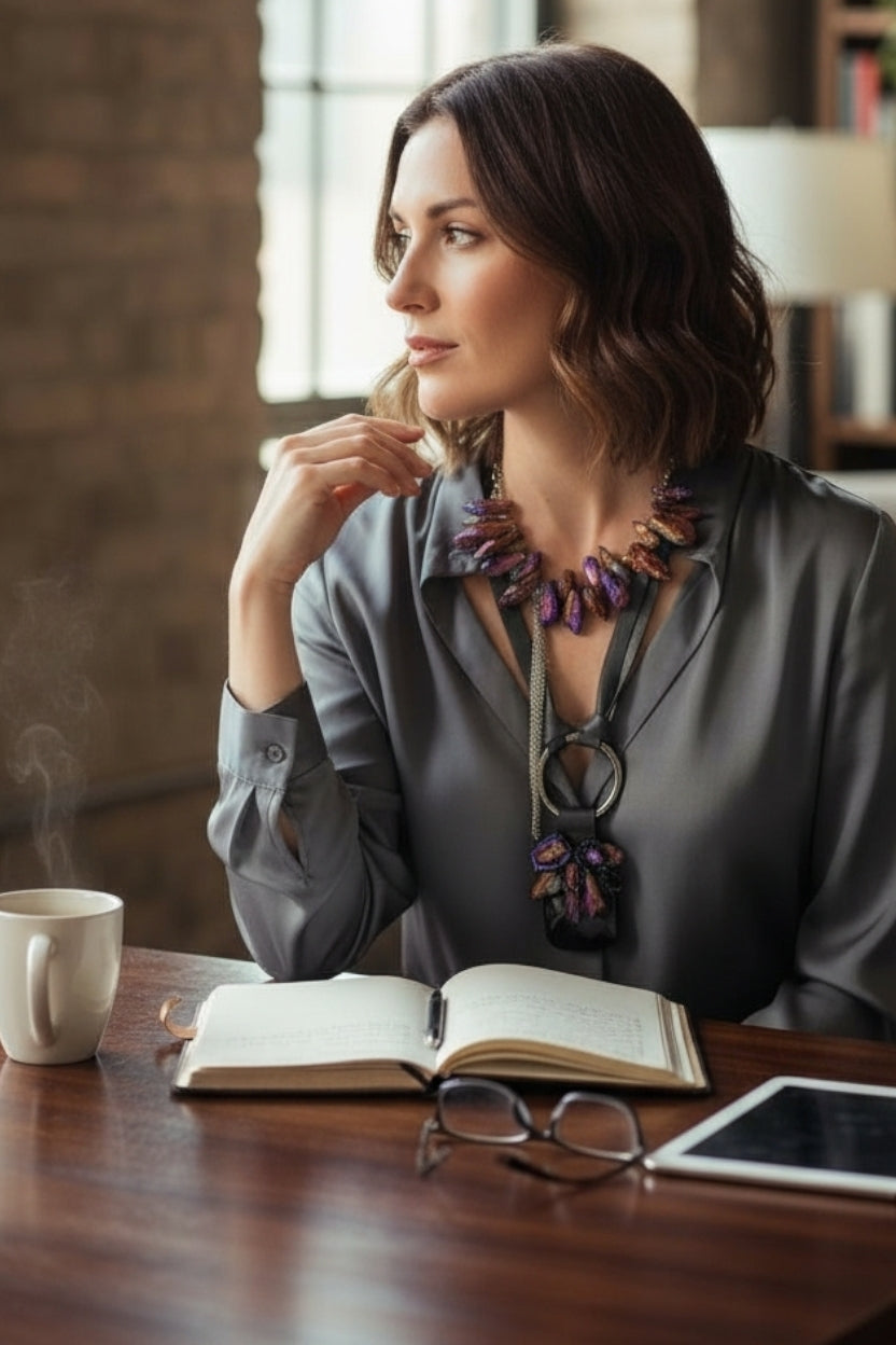 Titanyum Kuvars ve Oniks Taşlı 2li Kolye Set