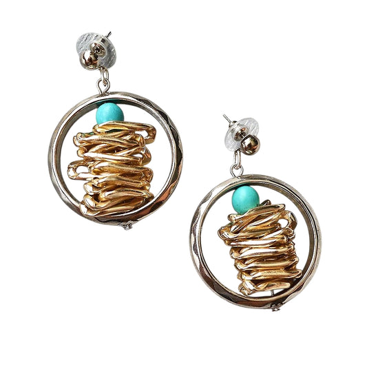 Turkuaz Taşlı Halka Küpe