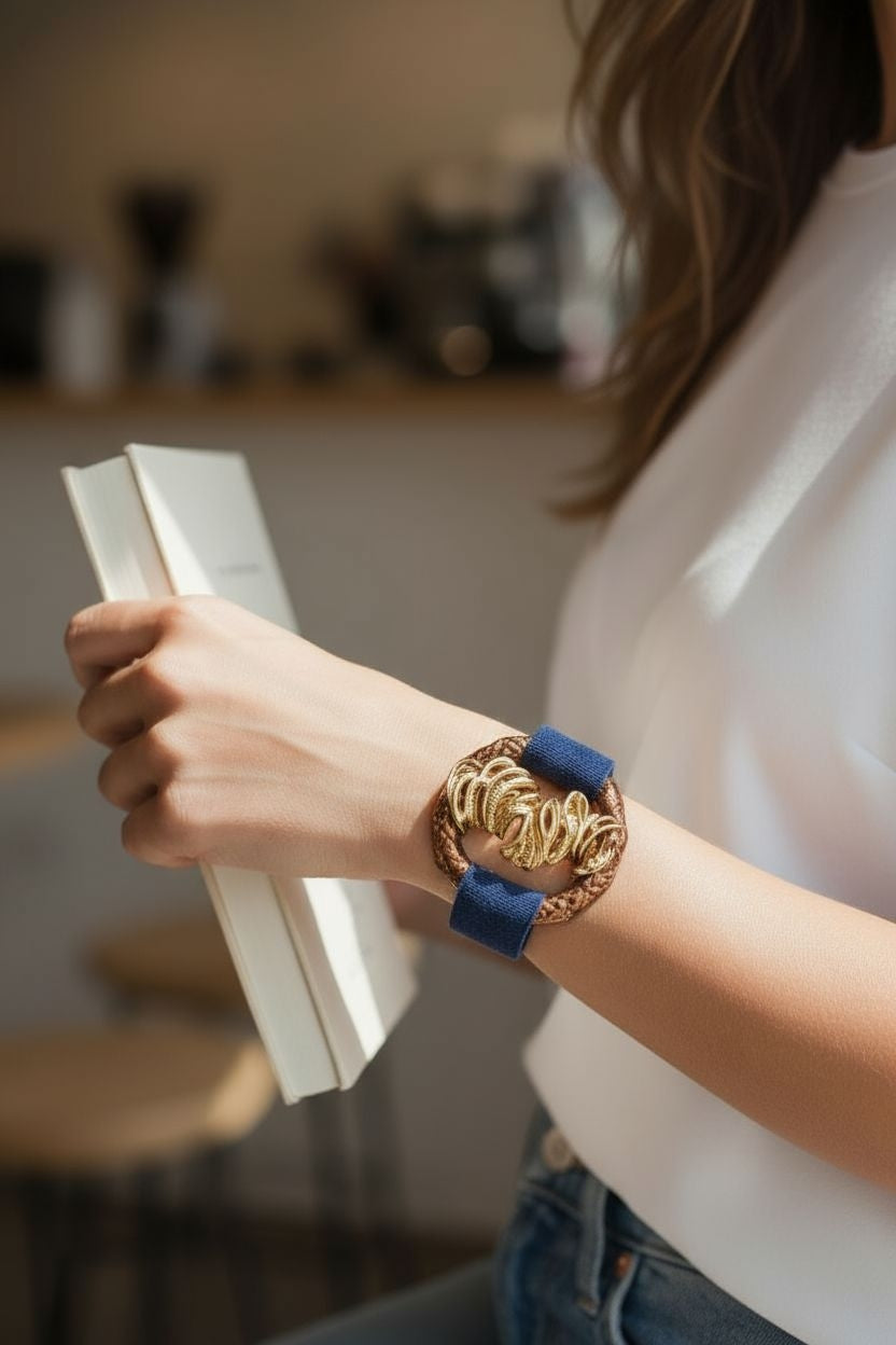 Copper Blue Leather Bracelet