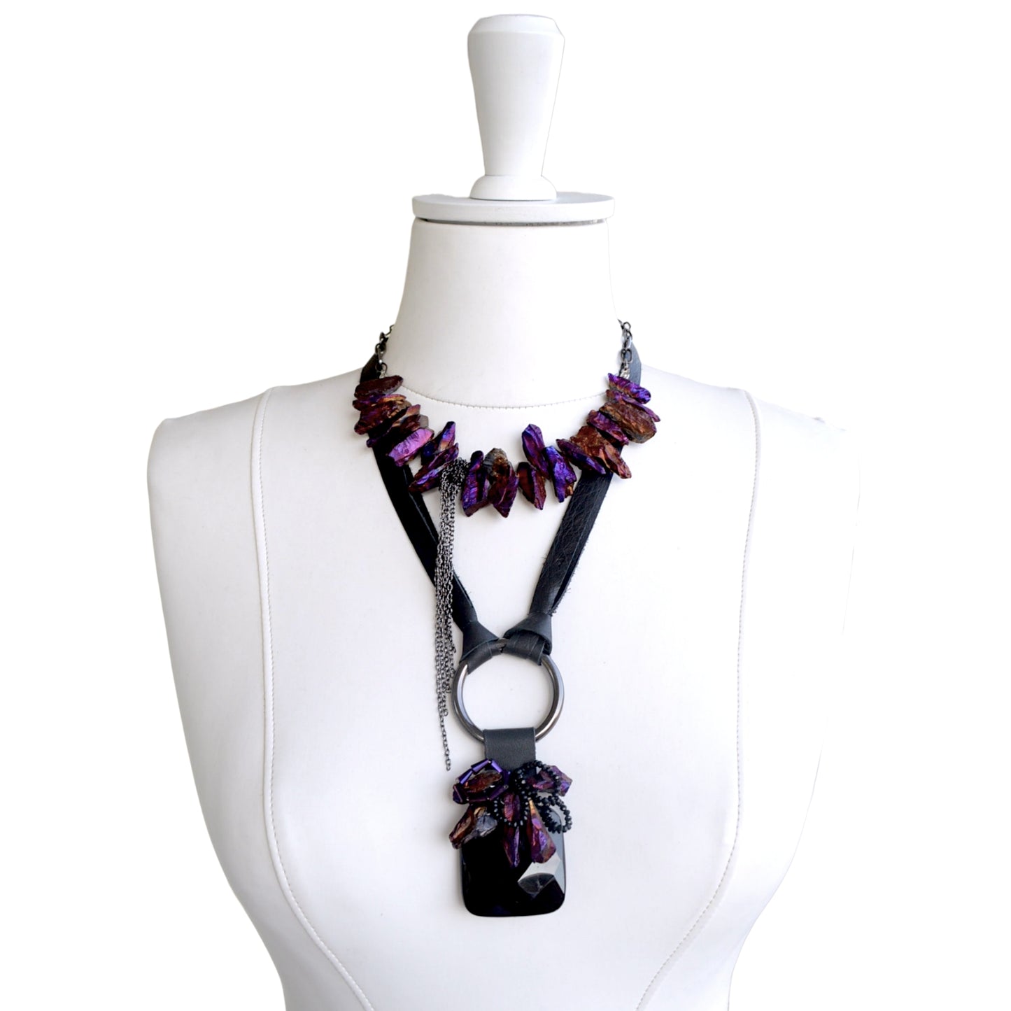 Titanyum Kuvars ve Oniks Taşlı 2li Kolye Set