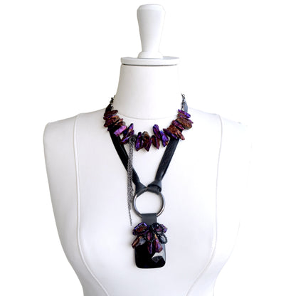 Titanyum Kuvars ve Oniks Taşlı 2li Kolye Set