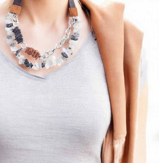 Rutil Kuvars Taşlı Deri Kolye