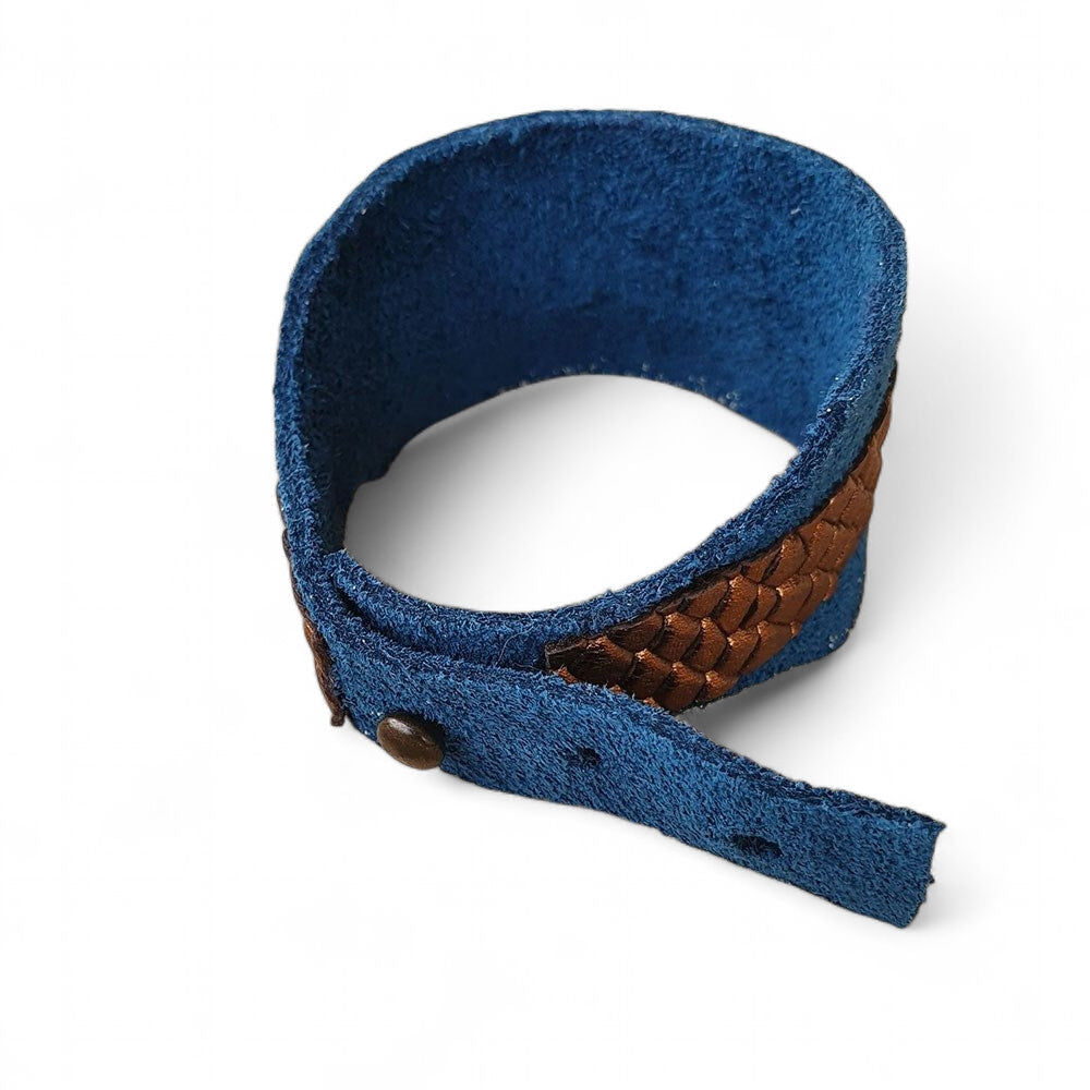 Bakır Mavi Kalın Deri Bileklik