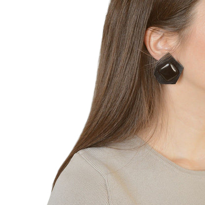 Oniks Taşlı Siyah Deri Küpe