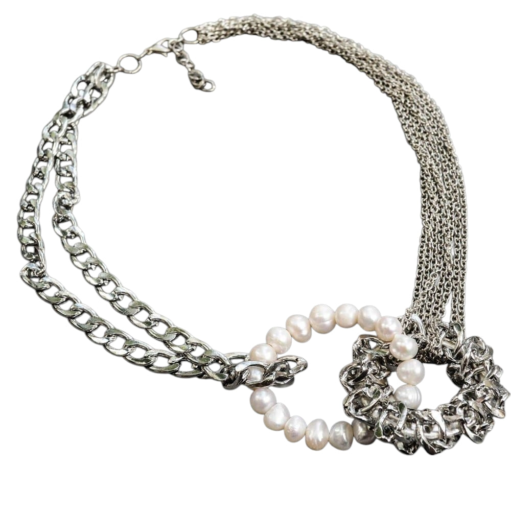 Culture Pearl Metal Link Chain Necklace