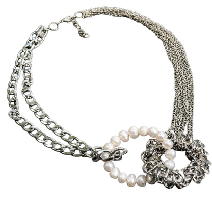 Culture Pearl Metal Link Chain Necklace
