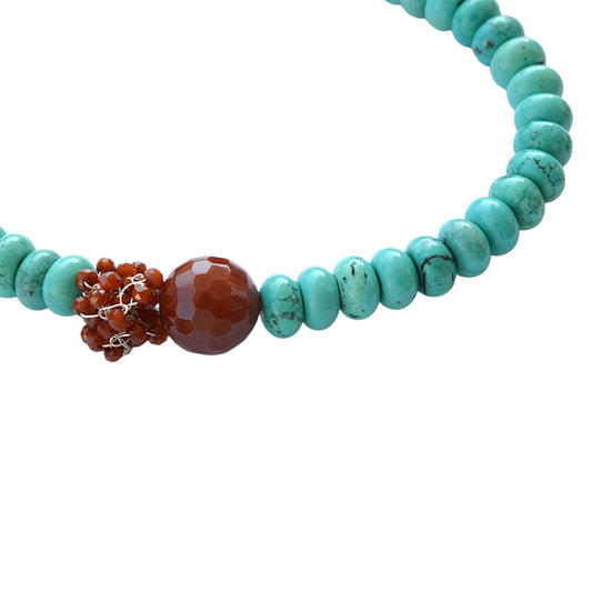 Akik ve Turkuaz Taşlı Deri Kolye