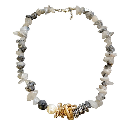 Rutile Quartz and Cultured Pearl Necklace