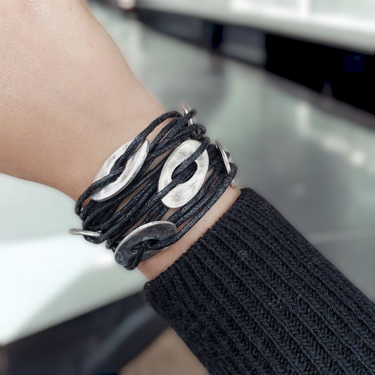 Black Leather and Cord Bracelet