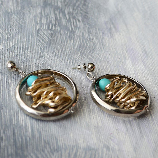 Turkuaz Taşlı Halka Küpe